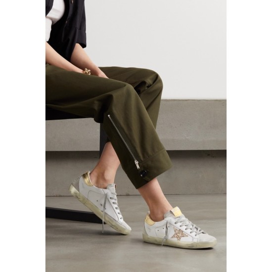 Superstar distressed glittered leather sneakers gold Superstar distressed glittered leather sneakers gold