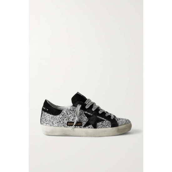 Superstar distressed glittered leather and suede sneakers Superstar distressed glittered leather and suede sneakers