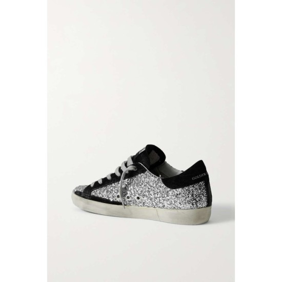 Superstar distressed glittered leather and suede sneakers Superstar distressed glittered leather and suede sneakers