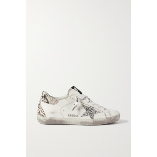 Superstar distressed glittered and python-effect leather sneakers Superstar distressed glittered and python-effect leather sneakers