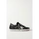 Superstar distressed suede, leather and glittered lace sneakers Superstar distressed suede, leather and glittered lace sneakers