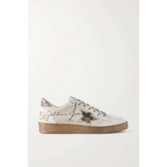 Ball Star distressed metallic leather and canvas sneakers Ball Star distressed metallic leather and canvas sneakers