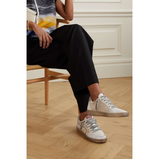 Ball Star distressed metallic leather and canvas sneakers Ball Star distressed metallic leather and canvas sneakers