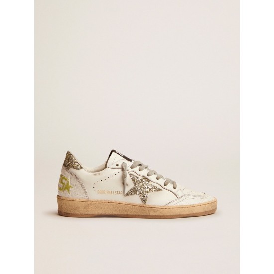 Ball Star LTD sneakers in white leather with green glitter details Ball Star LTD sneakers in white leather with green glitter details