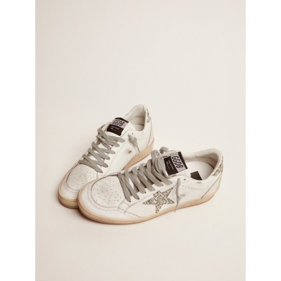 Ball Star LTD sneakers in white leather with green glitter details Ball Star LTD sneakers in white leather with green glitter details