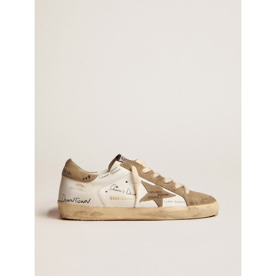 Super-Star sneakers in white leather with dove-gray suede inserts and all-over black lettering Super-Star sneakers in white leather with dove-gray suede inserts and all-over black lettering