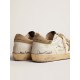 Super-Star sneakers in white leather with dove-gray suede inserts and all-over black lettering Super-Star sneakers in white leather with dove-gray suede inserts and all-over black lettering