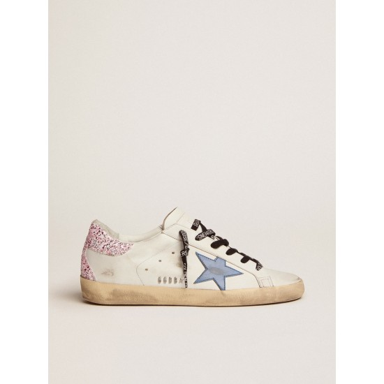 Super-Star sneakers with blue leather star and glitter heel tab Super-Star sneakers with blue leather star and glitter heel tab