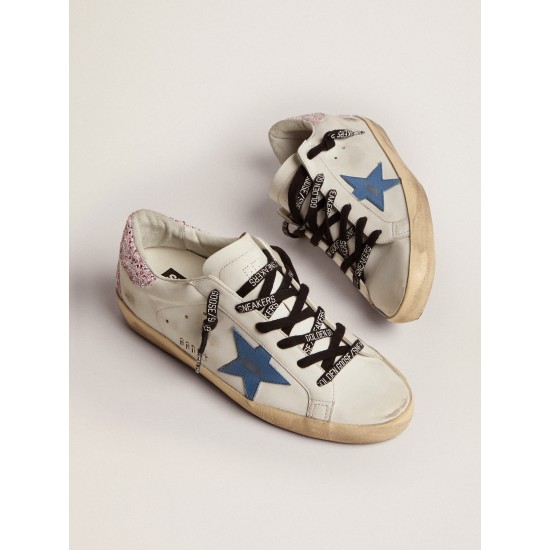 Super-Star sneakers with blue leather star and glitter heel tab Super-Star sneakers with blue leather star and glitter heel tab