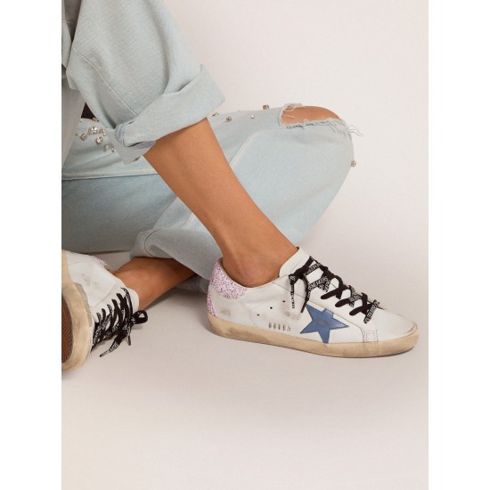 Super-Star sneakers with blue leather star and glitter heel tab Super-Star sneakers with blue leather star and glitter heel tab