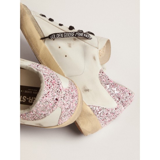 Super-Star sneakers with blue leather star and glitter heel tab Super-Star sneakers with blue leather star and glitter heel tab