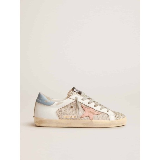 Super-Star LTD sneakers in white leather with mesh insert and silver glitter tongue Super-Star LTD sneakers in white leather with mesh insert and silver glitter tongue