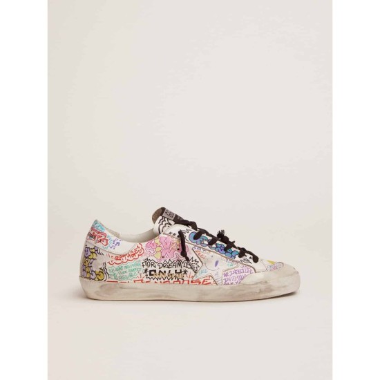 Super-Star sneakers in white leather with multicolored graffiti print Super-Star sneakers in white leather with multicolored graffiti print