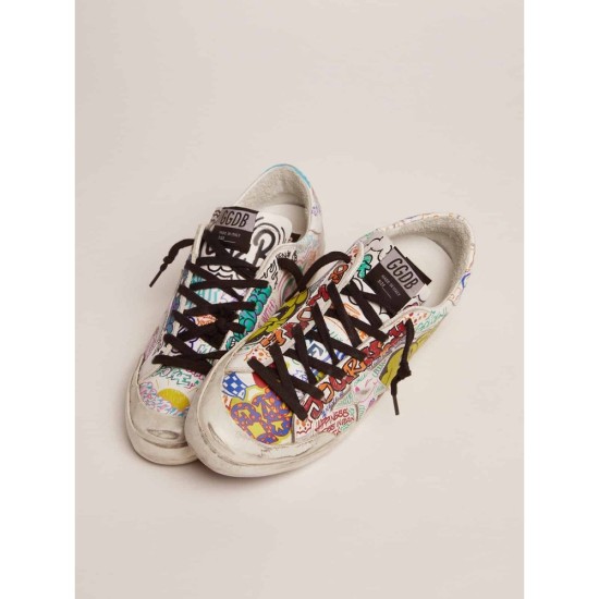 Super-Star sneakers in white leather with multicolored graffiti print Super-Star sneakers in white leather with multicolored graffiti print