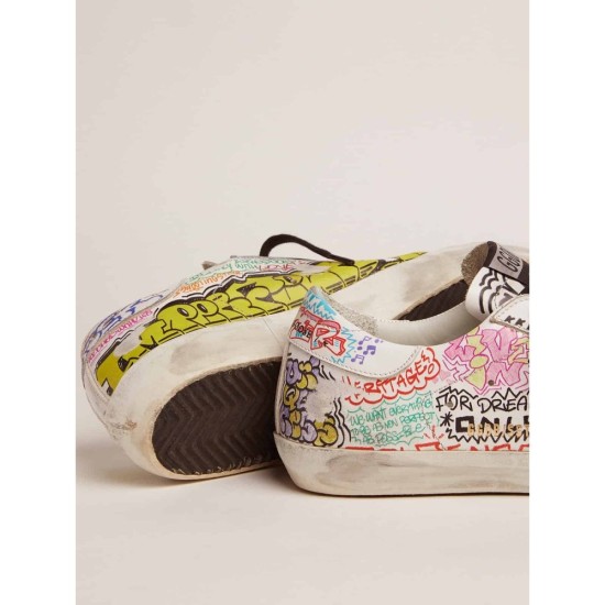 Super-Star sneakers in white leather with multicolored graffiti print Super-Star sneakers in white leather with multicolored graffiti print