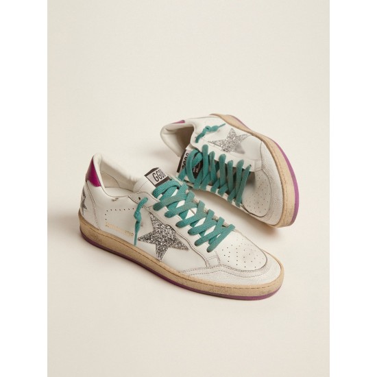 Ball Star LTD sneakers in leather with purple heel tab and silver star Ball Star LTD sneakers in leather with purple heel tab and silver star