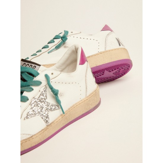 Ball Star LTD sneakers in leather with purple heel tab and silver star Ball Star LTD sneakers in leather with purple heel tab and silver star