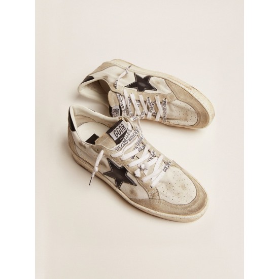 Ball Star sneakers in white leather and ice-gray suede with black leather detail Ball Star sneakers in white leather and ice-gray suede with black leather detail