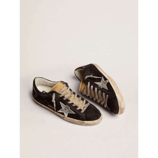 Men's Super-Star in black suede with silver laminated leather star Men's Super-Star in black suede with silver laminated leather star
