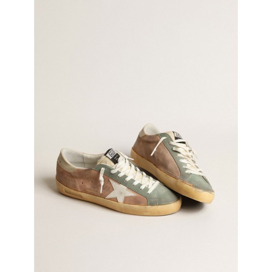 Super-Star in brown and green suede with white nappa leather star Super-Star in brown and green suede with white nappa leather star