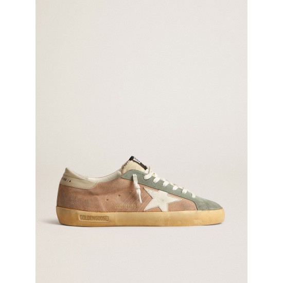 Super-Star in brown and green suede with white nappa leather star Super-Star in brown and green suede with white nappa leather star