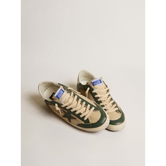Men's Super-Star LTD in cream mesh and green nappa with nappa star Men's Super-Star LTD in cream mesh and green nappa with nappa star