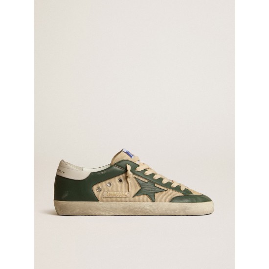 Men's Super-Star LTD in cream mesh and green nappa with nappa star Men's Super-Star LTD in cream mesh and green nappa with nappa star