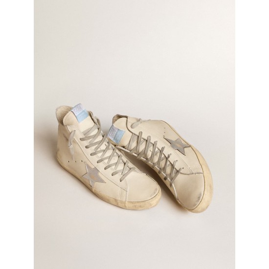 Men's Francy Penstar in white leather with silver metallic leather star Men's Francy Penstar in white leather with silver metallic leather star