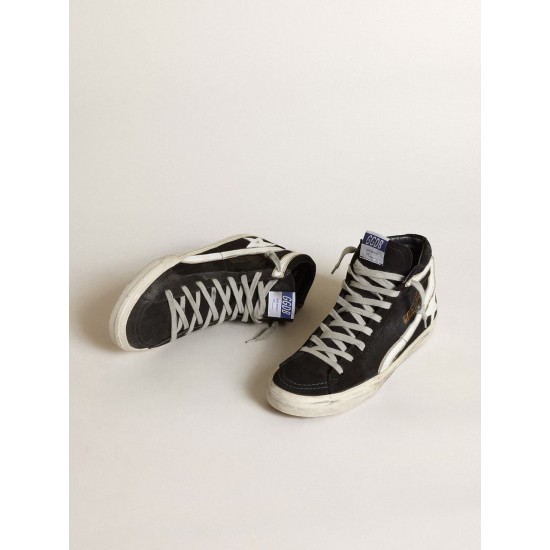 Men's Slide in navy blue denim with star and white flash Men's Slide in navy blue denim with star and white flash