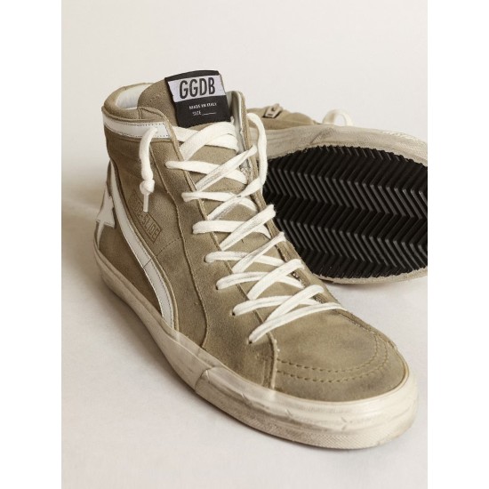 Men's Slide in military green suede with star and white flash Men's Slide in military green suede with star and white flash