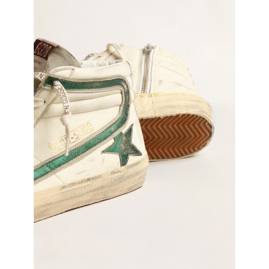Slide in beige nappa with green laminated leather star and flash Slide in beige nappa with green laminated leather star and flash