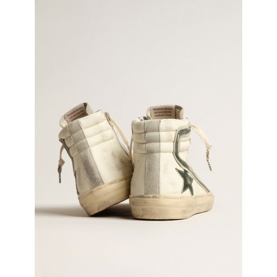 Slide in beige nappa with green laminated leather star and flash Slide in beige nappa with green laminated leather star and flash