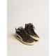Slide in black suede with silver metallic leather star and flash Slide in black suede with silver metallic leather star and flash