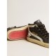 Slide in black suede with silver metallic leather star and flash Slide in black suede with silver metallic leather star and flash