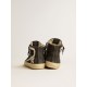 Slide in black suede with silver metallic leather star and flash Slide in black suede with silver metallic leather star and flash