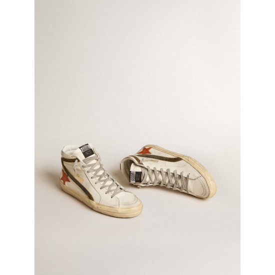 Men's nappa leather Slide with orange croc-print star and green suede flash Men's nappa leather Slide with orange croc-print star and green suede flash