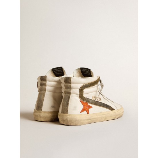 Men's nappa leather Slide with orange croc-print star and green suede flash Men's nappa leather Slide with orange croc-print star and green suede flash