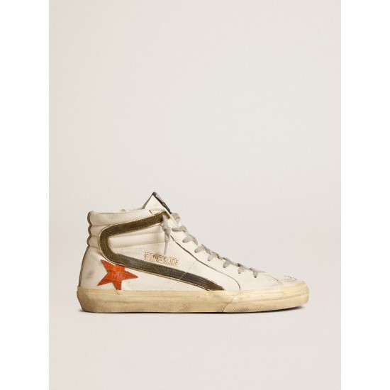 Men's nappa leather Slide with orange croc-print star and green suede flash Men's nappa leather Slide with orange croc-print star and green suede flash