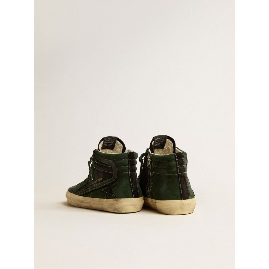 Slide LTD in green suede and black canvas with suede star and flash Slide LTD in green suede and black canvas with suede star and flash