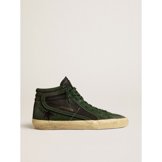 Slide LTD in green suede and black canvas with suede star and flash Slide LTD in green suede and black canvas with suede star and flash