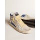 Slide in pearl canvas and blue suede with white leather star and flash Slide in pearl canvas and blue suede with white leather star and flash