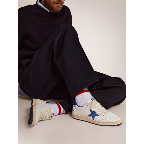Men's Ball Star in white nappa with blue star and heel tab Men's Ball Star in white nappa with blue star and heel tab