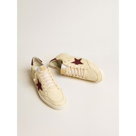 Men's Ball Star in beige nappa with burgundy mesh star and heel tab Men's Ball Star in beige nappa with burgundy mesh star and heel tab