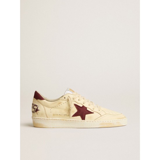 Men's Ball Star in beige nappa with burgundy mesh star and heel tab Men's Ball Star in beige nappa with burgundy mesh star and heel tab