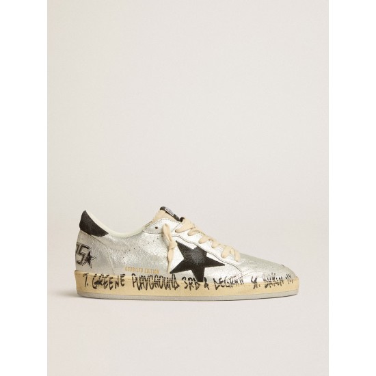 Ball Star LTD in silver leather with gray suede star and heel tab Ball Star LTD in silver leather with gray suede star and heel tab