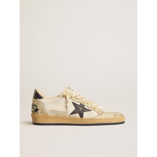Ball Star in white mesh with vintage blue leather star and heel tab Ball Star in white mesh with vintage blue leather star and heel tab