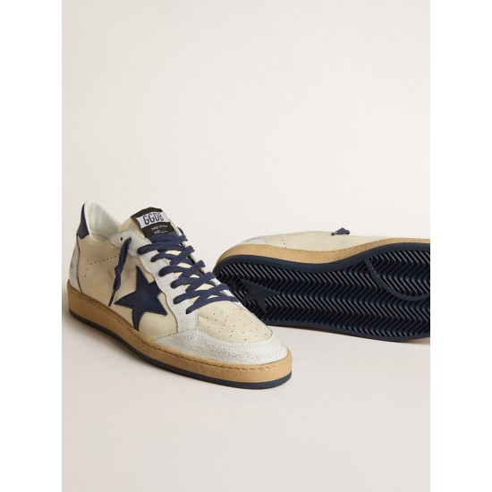 Men's Ball Star LTD in cream nappa with blue leather star and heel tab Men's Ball Star LTD in cream nappa with blue leather star and heel tab