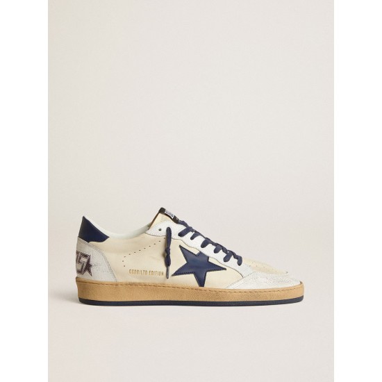 Men's Ball Star LTD in cream nappa with blue leather star and heel tab Men's Ball Star LTD in cream nappa with blue leather star and heel tab