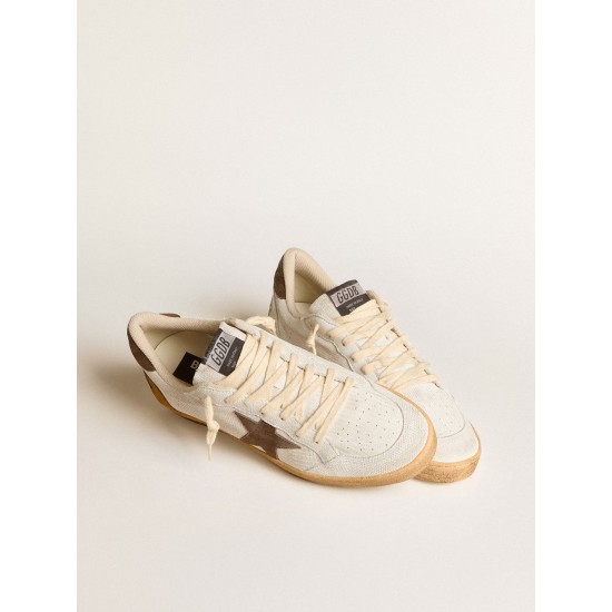 Men's Ball Star in white nubuck leather with brown suede star and heel tab Men's Ball Star in white nubuck leather with brown suede star and heel tab