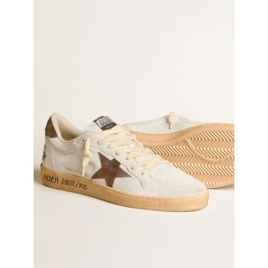 Men's Ball Star in white nubuck leather with brown suede star and heel tab Men's Ball Star in white nubuck leather with brown suede star and heel tab